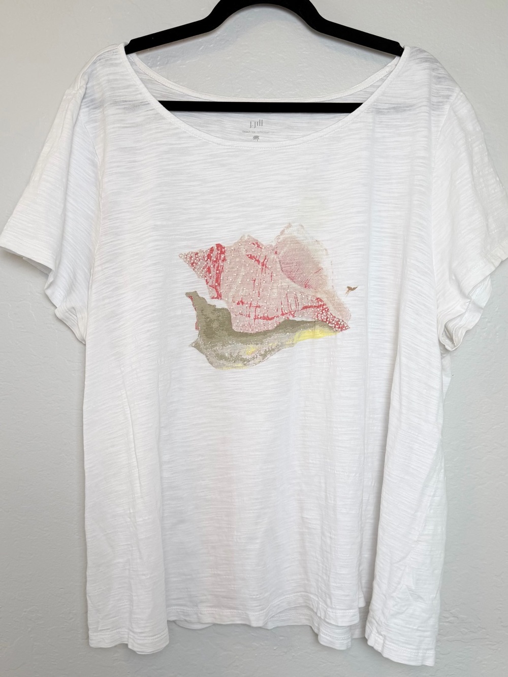 J. Jill White Slub Knit Seashell Beaded Graphic Tee 3X